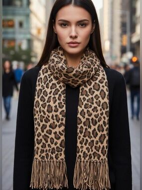 Cejon Leopard Print Scarf With Fringe